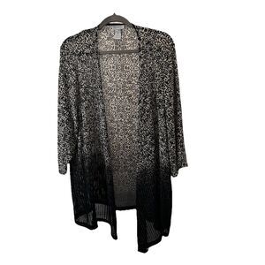 Maggie Barnes Open Front Blouse Kimono 1X 18/20 Black Tan Geometric Slinky